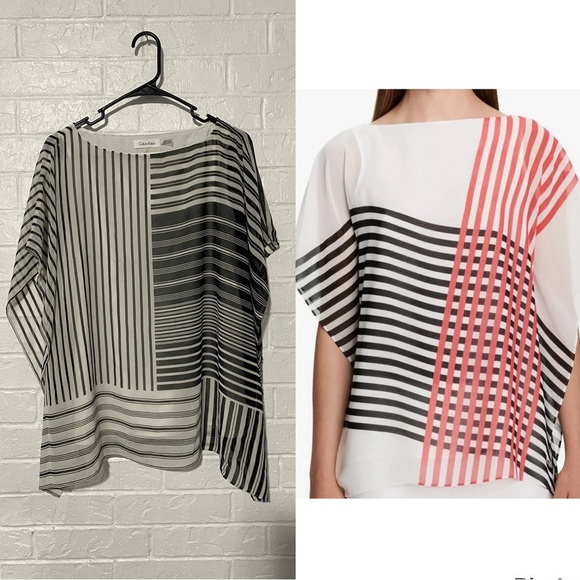 Calvin Klein Flowy Striped Blouse Top - Picture 2 of 6